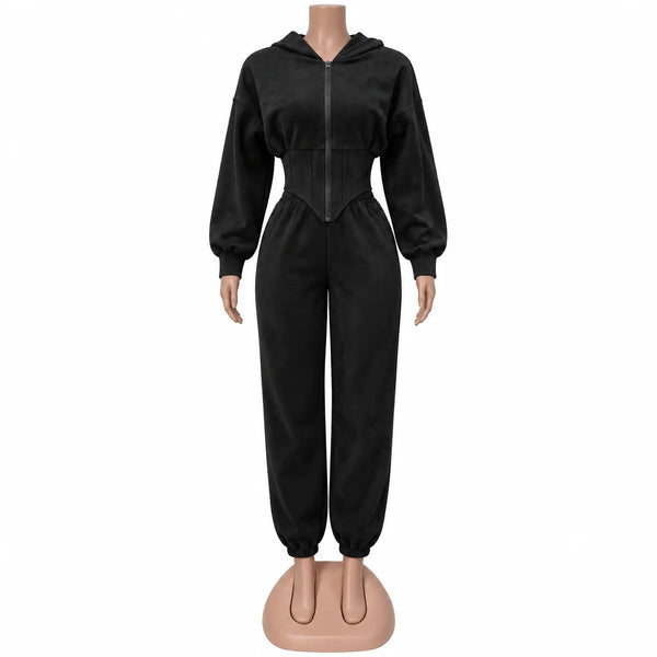 FAGADOER Women Cinched Waist Tracksuit 2 Piece Set Zip Up Hoodie Jogger Pants Casual Lounge Y2K Streetwear Matching Set New